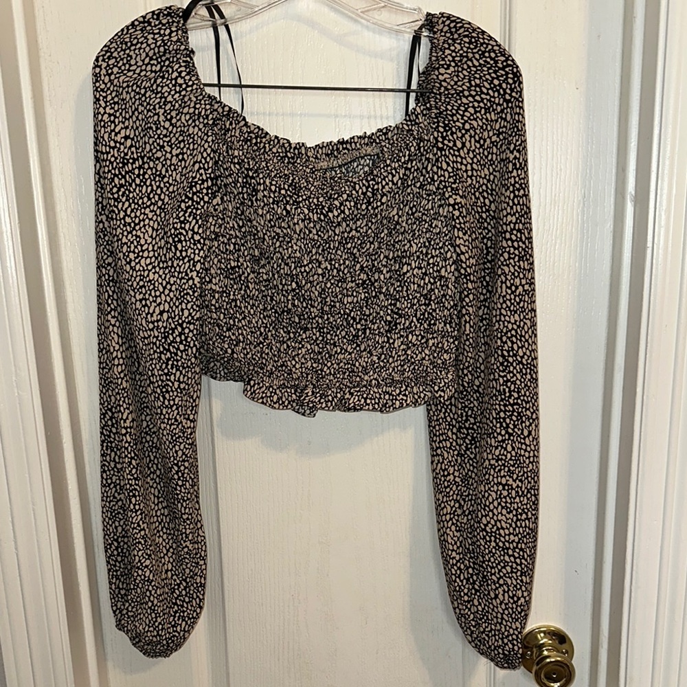 Women's Black and Cream Smocked Top